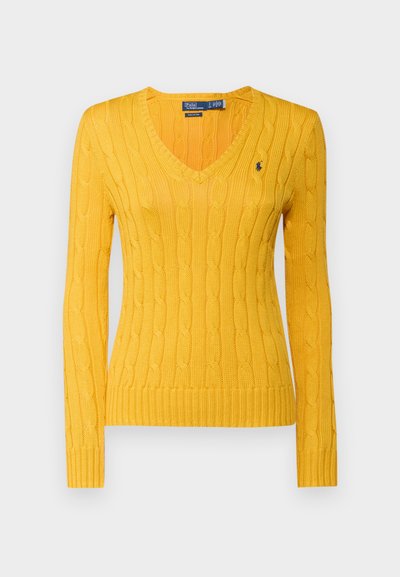 Polo Ralph Lauren CABLE KNIT COTTON V NECK SWEATER - Camisola - gold bugle