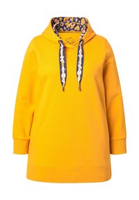 Felpa gialla con fodera a motivo floreale, dotata di cappuccio con coulisse, maniche lunghe e vestibilità ampia. Realizzata in tessuto morbido.