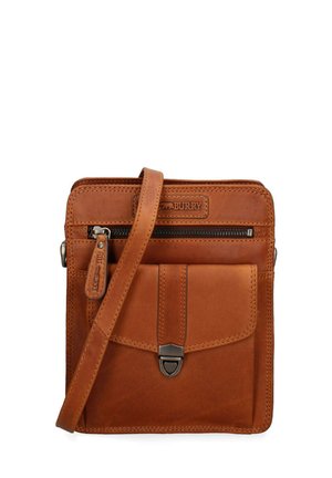 Borsa a tracolla in pelle marrone con finitura testurizzata, tasca frontale con zip, chiusura a scatto e tracolla regolabile per maggiore comodità.