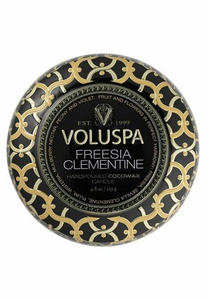 VOLUSPA DECORATIVE TIN CANDLE FREESIA CLEMENTINE 113G - Doftljus - black