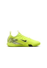 Zapatillas deportivas de un brillante amarillo neón con una parte superior texturizada, logo de swoosh negro y acentos geométricos. Cuenta con un diseño de perfil bajo y suela flexible.