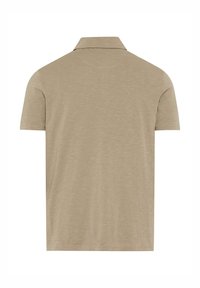 Polo beige à manches courtes avec col classique, vu de dos sur fond blanc.