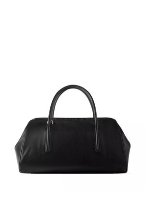 Sac à main en cuir noir avec deux poignées arrondies, base rectangulaire et côtés légèrement effilés sur fond blanc.