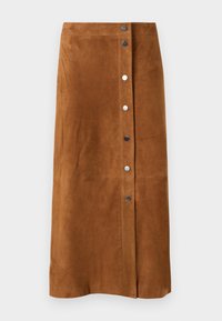 BUTTON MIDI SKIRT - Ozko oprijeto krilo - tabacco