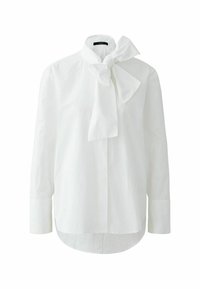 Witte blouse met lange mouwen in een lichtgewicht stof, voorzien van een grote strik bij de kraag, met een licht gebogen zoom en knoopmanchetten.