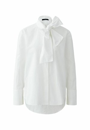 Witte blouse met lange mouwen in een lichtgewicht stof, voorzien van een grote strik bij de kraag, met een licht gebogen zoom en knoopmanchetten.