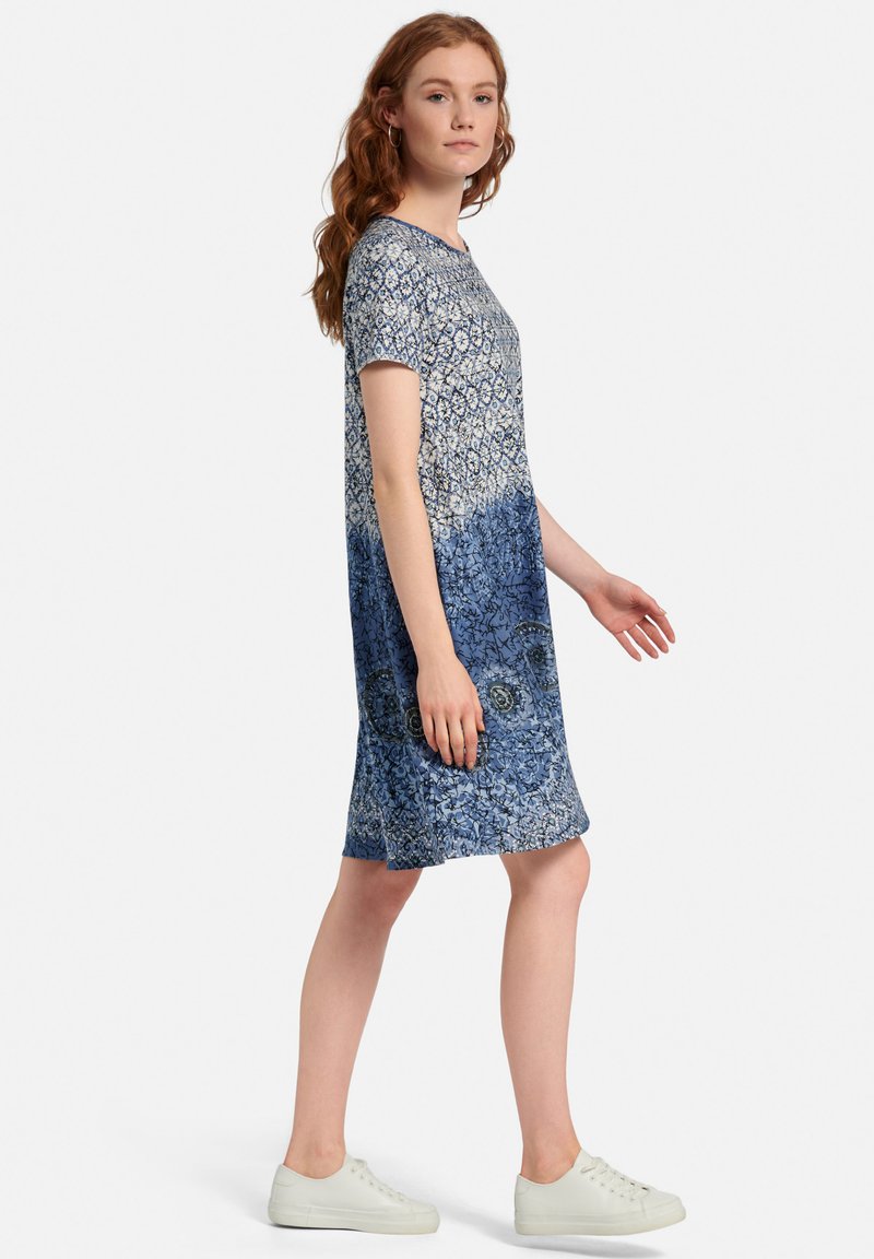 Damen Freizeitkleider | Green Cotton Jerseykleid jeansblau ecru/blau - ER08089 Damen Freizeitkleider | Green Cotton Jerseykleid jeansblau ecru/blau - ER08089