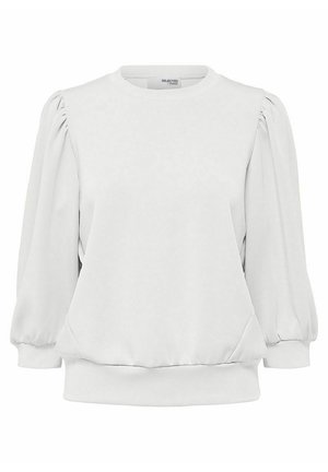 Witte sweatshirt met pofmouwen, ronde halslijn en geribbelde zoom. Gemaakt van zachte stof, met een gladde textuur en een minimalistisch design.