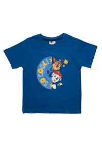T-shirt in cotone blu con personaggi dei cartoni, grafica circolare, testo "SO COOL!" e accenti a forma di stella. Maniche corte e scollo tondo.