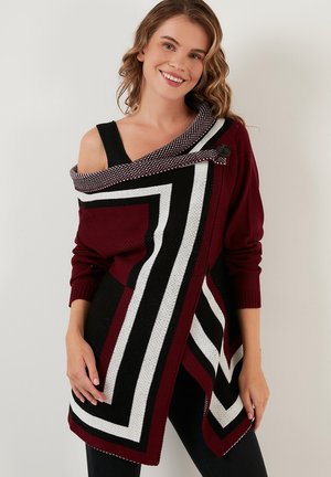 REGULAR FIT - Cardigan - bordeaux/black/ecru