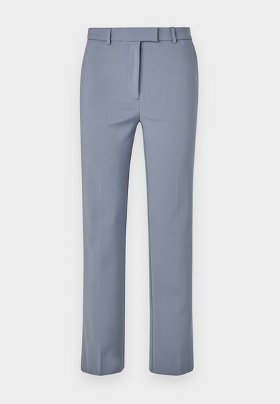 Svetlo modri hlače iz gladkega blaga, z ravnim prednjim delom, pasom za pas in prilagojenim krojem s ravnimi nogavicami.