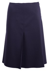 Marinblå A-linje kjol i mjukt tyg, med en framtida slits och en ren midja, som ger en skräddarsydd look.