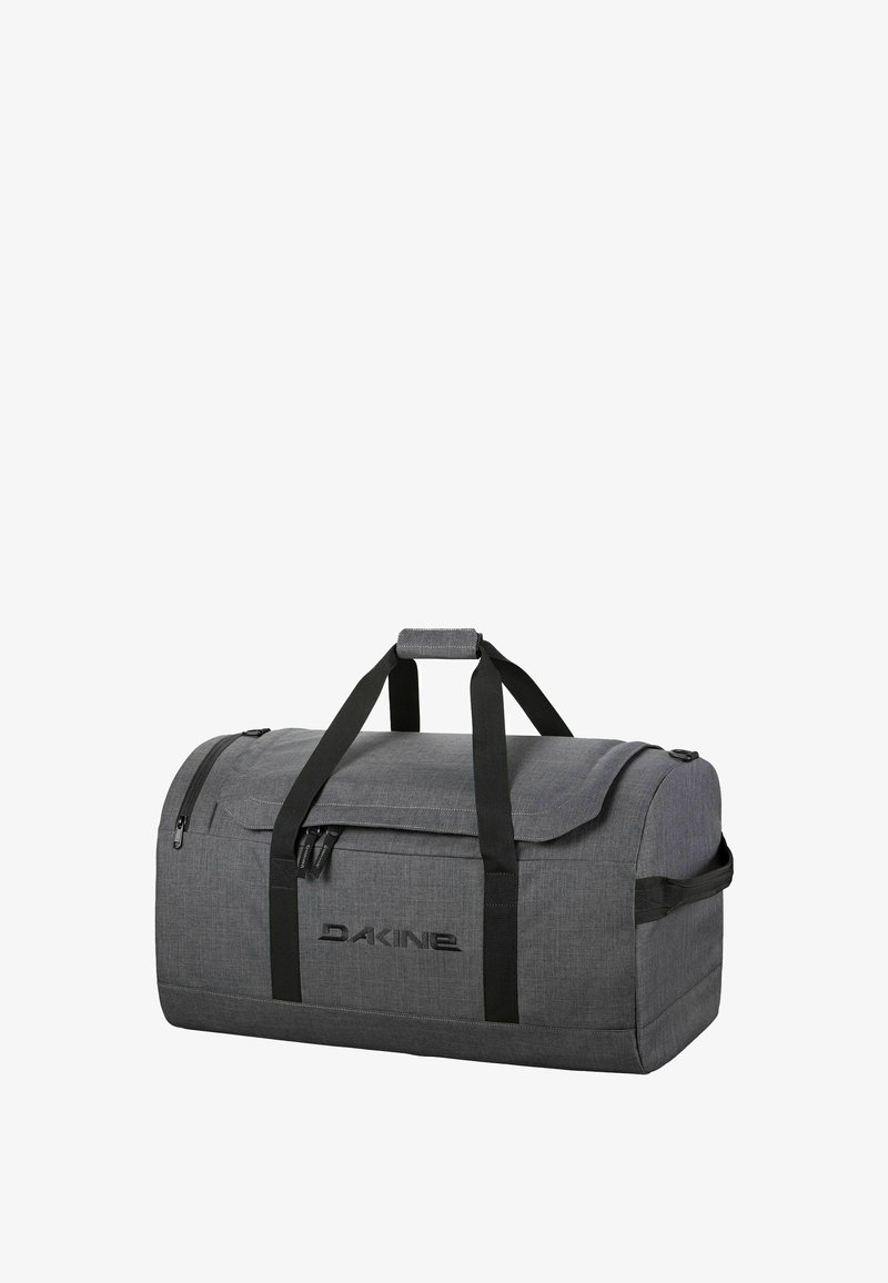Grijze Dakine reistas met zwarte handvatten, ritsvakken en zijhandvat voor het dragen van sport- of reisuitrusting.