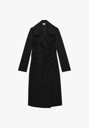 Mustade krae ja laia kraega trench coat, vöödiga talje, pika varruka ja sirge siluettiga. Valmistatud tekstureeritud pehmest kangast.
