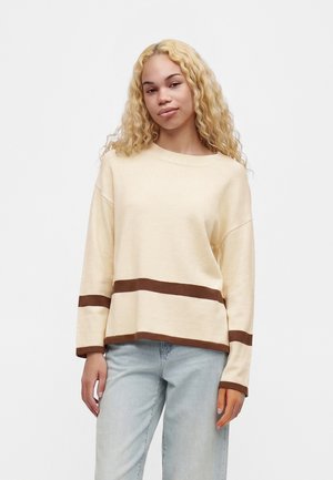 VILA, VIRIL O NECK OVERSIZE - Maglione - super light natural/coffee bean