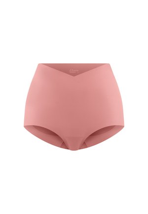 Naadloze roze damesonderbroek met hoge taille en een V-vormig taillebanddetail, ontworpen voor comfort en een soepele pasvorm.