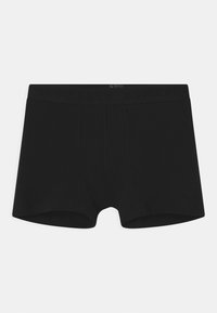 Svarta boxertrosor med ett stödjande passform, tillverkade av stretchigt material. Har en svart elastisk midjeband med subtil branding. Slät textur.