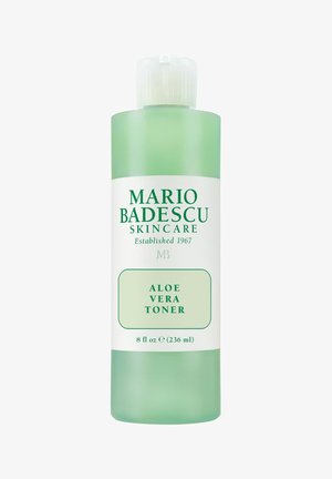 Mario Badescu Aloe Vera Toner in einer grünen Plastikflasche, 236 ml (8 fl oz), mit weißem Etikett und grünem Text.