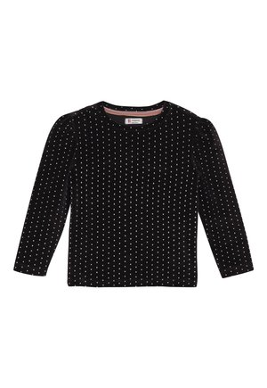 Zwarte lange mouwen fluwelen shirt met witte stippen en een ronde halslijn, ontworpen voor kinderen.