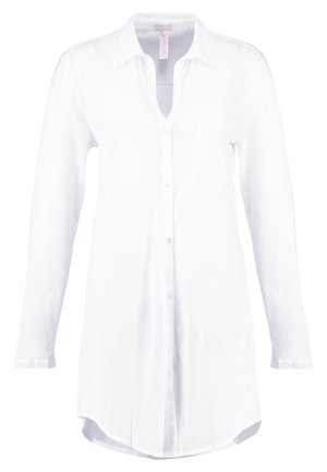 Witte langemouwen shirt van zachte stof, met een knoopsluiting aan de voorkant, een kraag en een enkele borstzak, met een ronde zoom.