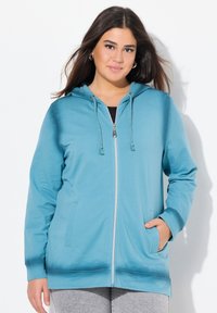 Ulla Popken DECORATIVE SEAM HOODIE - Felpa con zip - light teal