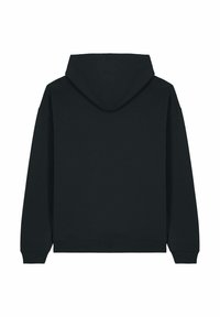 Felpa nera con cappuccio regolabile, maniche lunghe, polsini e orlo a costine. Tessuto morbido e vestibilità comoda. Senza logo né fantasie.
