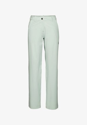 Lysgrønne casual bukser med lige ben, der har en frontlukning med knap og sidelommer, lavet af blødt, letvægtigt stof.