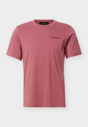 Short-sleeve crew neck t-shirt in muted rose with small "Peak Performance" logo on left chest.