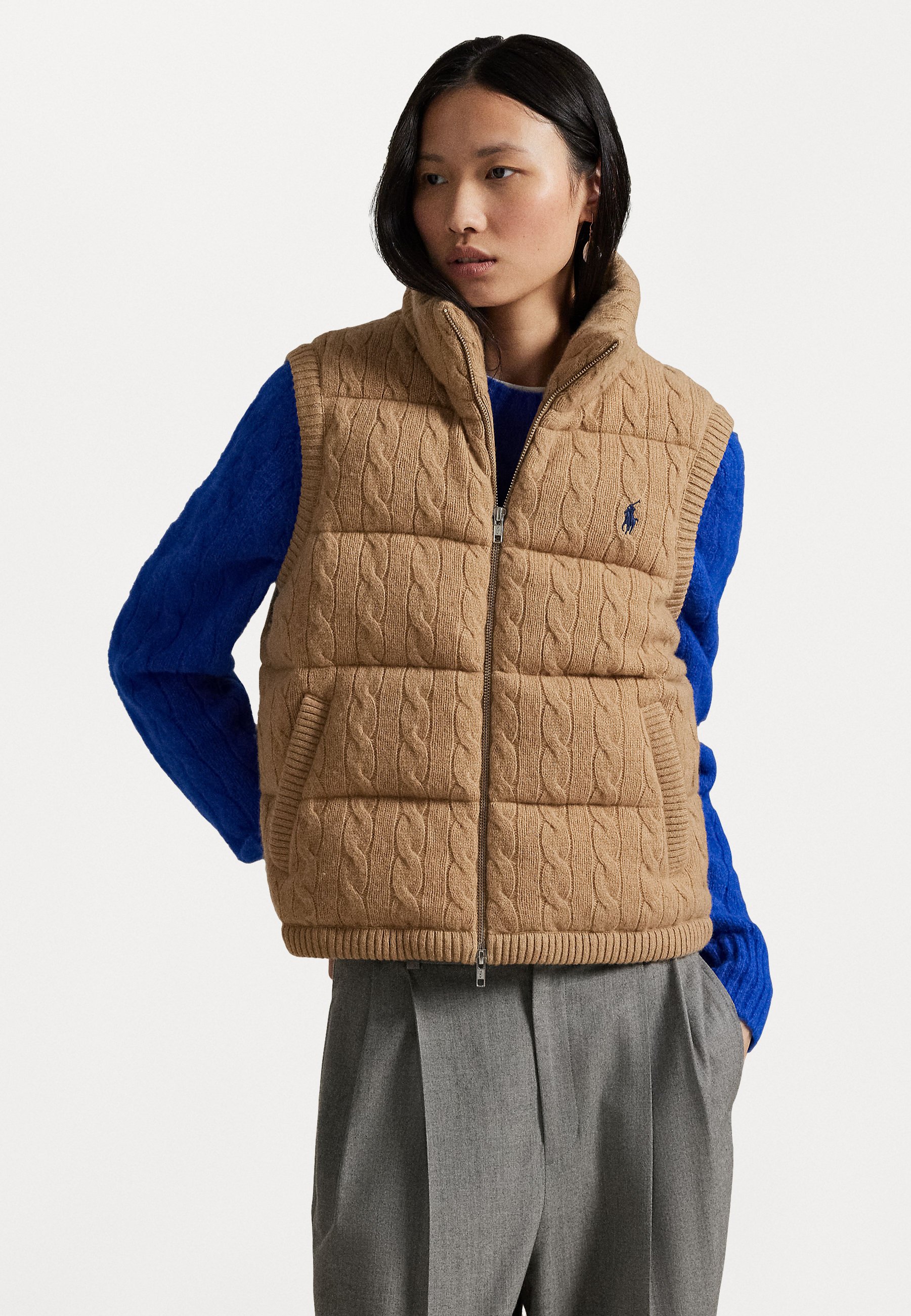 Polo Ralph Lauren CABLE-KNIT WOOL-CASHMERE QUILTED VEST 
