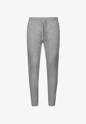 Pantaloni grigi in felpa realizzati in un tessuto morbido, con un elastico in vita regolabile, gambe affusolate e tasche laterali per maggiore funzionalità.