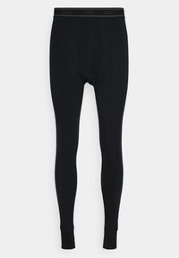 Black long johns made of soft material, featuring a smooth waistband with the brand name "JBS," and fitted, tapered legs with closed cuffs.