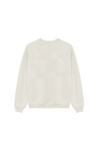 Απλό μπεζ φούτερ με μακριά μανίκια, ριμπ μανσέτες και τελείωμα, παρουσιάζεται από πίσω σε λευκό φόντο.