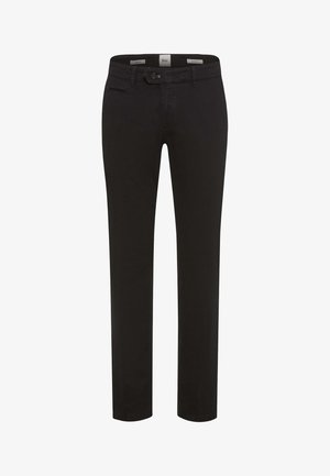 Pantaloni neri su misura realizzati in tessuto a trama, con chiusura a zip e bottone e tasche laterali. Vestibilità slim con gambe dritte.