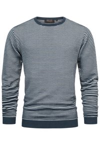 Gestreepte langemouwen shirt in marineblauw en wit, met een geribbelde halslijn en manchetten. De stof is zacht, met horizontale strepen overal.
