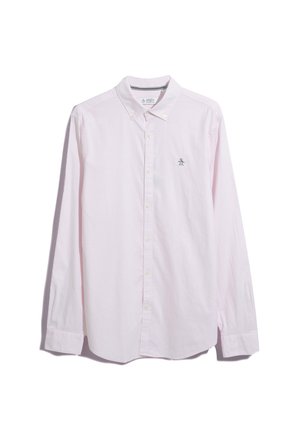 Lichtroze katoenen overhemd met knoopsluiting en lange mouwen, een kraag en een klein geborduurd logo op de borst. Heeft een normale pasvorm en knoopmanchetten.
