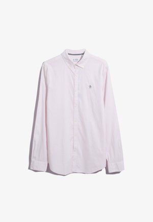 Lichtroze katoenen overhemd met knoopsluiting en lange mouwen, een kraag en een klein geborduurd logo op de borst. Heeft een normale pasvorm en knoopmanchetten.