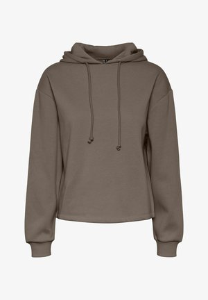 Brauner Kapuzenpullover mit Kordelzügen, weitem Ärmeln und einem verkürzten Design. Weiche Textur mit gerippten Bündchen und geradem Saum.