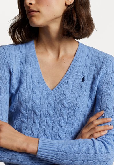 Polo Ralph Lauren CABLE KNIT WOOL CASHMERE V-NECK SWEATER - Pulóver - new litchfield blue
