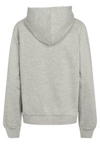 Ljusgrå huvtröja med långa ärmar, ribbade mudd och midja, visas från baksidan mot en vit bakgrund.