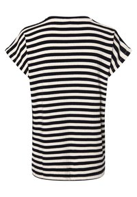 Zwart-wit gestreepte T-shirt, geribbelde textuur, korte mouwen, ronde halslijn, relaxte pasvorm, effen gekleurde achterkant.