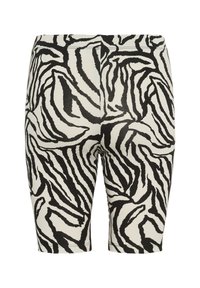 Zwart-wit gestreepte fietsbroek met een zebraprint, gemaakt van zachte stretchstof met een medium taille.