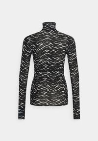 Zwart-wit gestreepte lange mouwen coltrui met een fitted silhouet, weergegeven vanuit de achterkant.