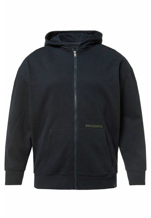 Námořnická mikina na zip s klokaní kapsou, na přední straně s zeleným logem "INCognito", vyrobená z měkké bavlněné směsi.