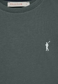 Mørkegrøn polo shirt med en tætsiddende pasform, korte ærmer og et hvidt broderet golfspillerlogo på venstre bryst.