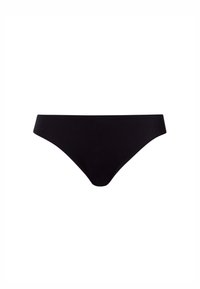 Parte inferiore di bikini nera con design a vita bassa, realizzata in tessuto morbido e elastico. Presenta un taglio minimalista e bordi senza cuciture per un comfort ottimale.