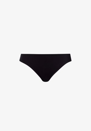 Parte inferiore di bikini nera con design a vita bassa, realizzata in tessuto morbido e elastico. Presenta un taglio minimalista e bordi senza cuciture per un comfort ottimale.