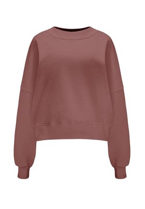 Bluza z długim rękawem w kolorze przygaszonego różu, o luźnym kroju, z okrągłym dekoltem oraz ściągaczami przy mankietach i u dołu.