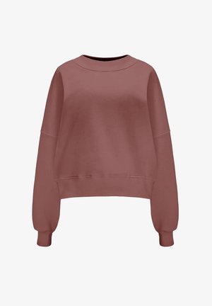 Bluza z długim rękawem w kolorze przygaszonego różu, o luźnym kroju, z okrągłym dekoltem oraz ściągaczami przy mankietach i u dołu.