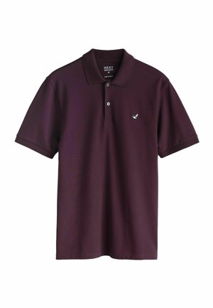 Polo burdeos de algodón con cuello y tres botones, con un pequeño logo bordado de un pájaro en el pecho izquierdo.