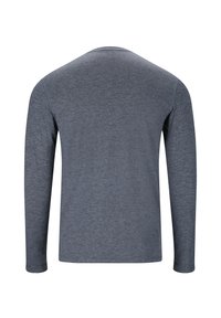 Långärmad skjorta i melerad grå, tillverkad av mjukt material, har rund hals och enkel design utan utsmyckningar.